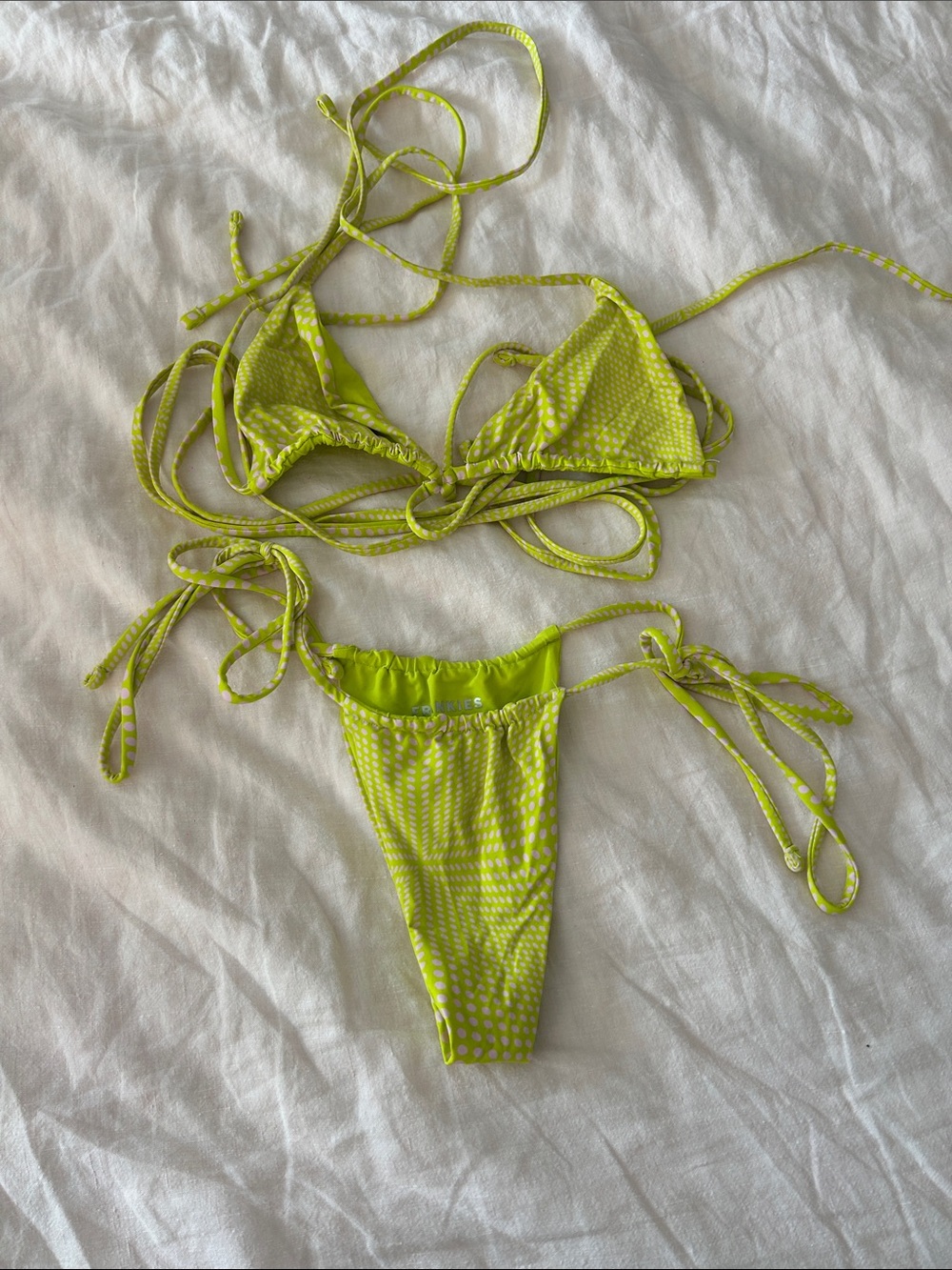 Frankie's Bikinis Neon Lime Tie-Side Triangle Kids Bikini